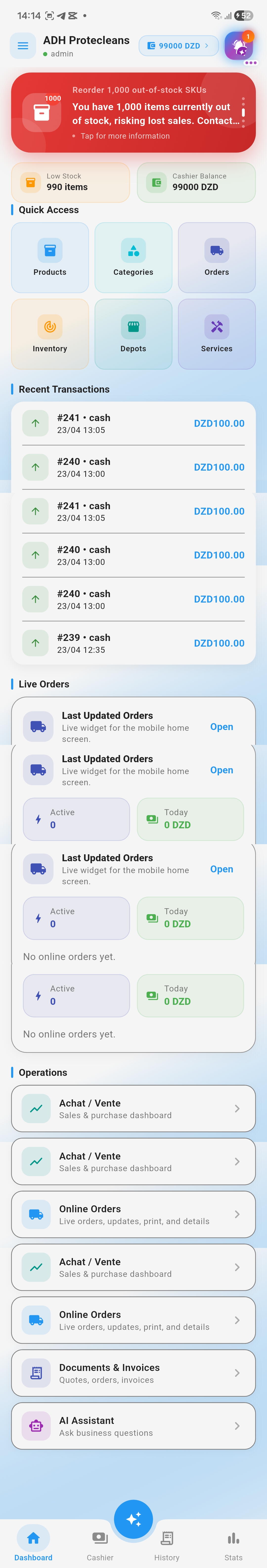 Tableau de Bord App Mobile AlgoStock